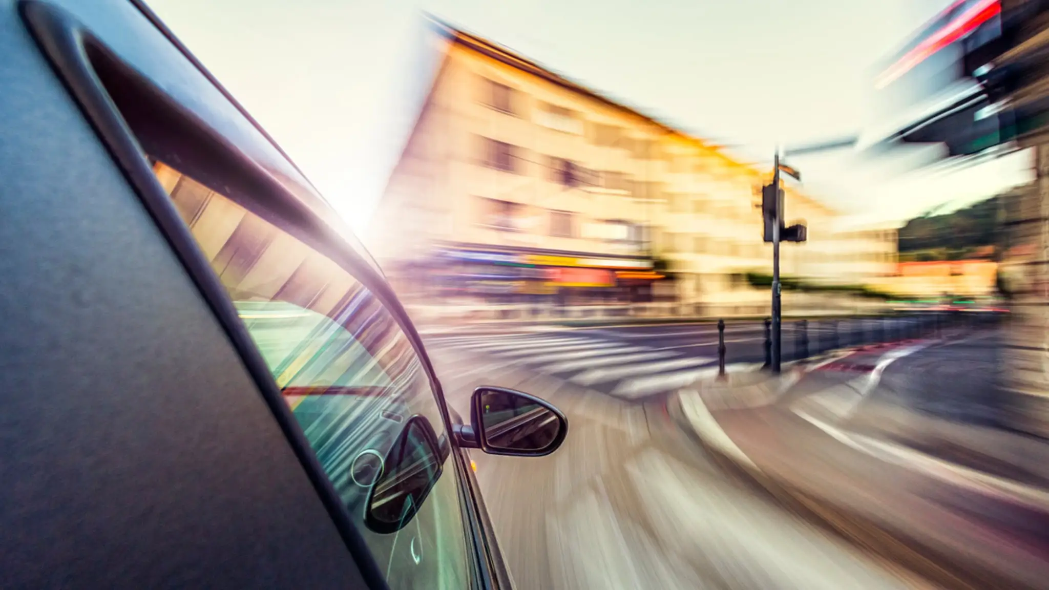a speeding car in a city