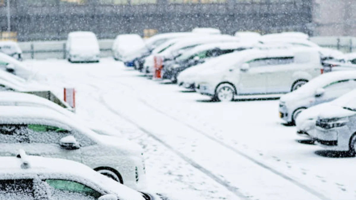 parking lot covered in snow